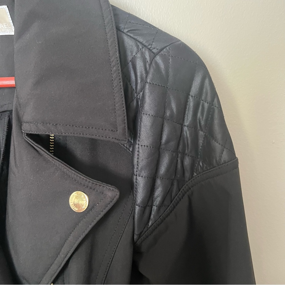 MICHAEL Michael Kors Black lined winter Trench Coat with Gold Accents - Picture 4 of 12